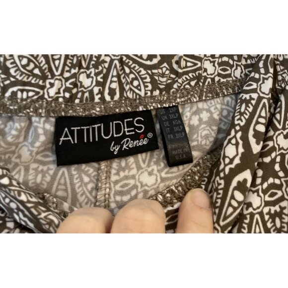 Attitudes Renee 2XP Brown White Floral Geometric Wide Leg Pants Tropical Resort - Picture 5 of 7